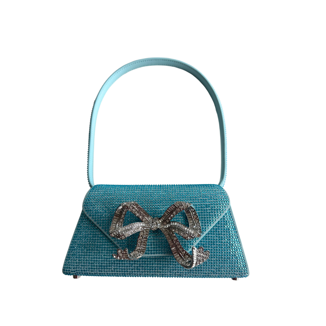 Rhinestone Bow Mini Shoulder Bag Blue